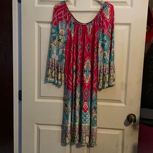NWOT Moa USA Colorful Scoop Neck Paisley Dress with Bell Sleeves, Size 3x